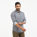 Printed Casual Full Shirt - Gray & Navy